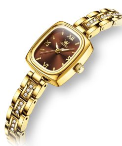 OLEVS 3695 Women’s Vintage Square Watch – Gold & Coffee Edition