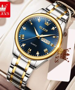OLEVS 5563 Men’s Luxury Business Watch – Two-Tone Blue Edition