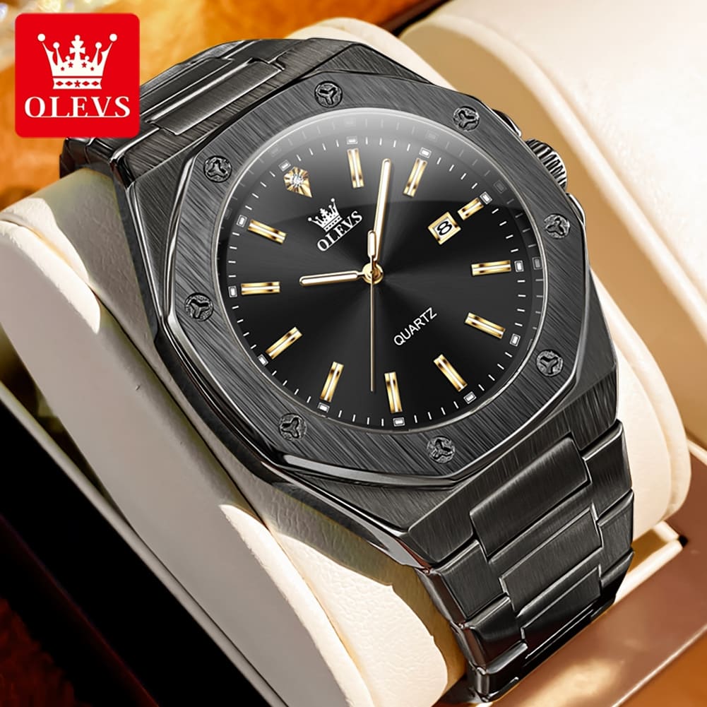 OLEVS 3613 Men’s Textured Dial Dress Watch – Rose Gold & Black - Image 8