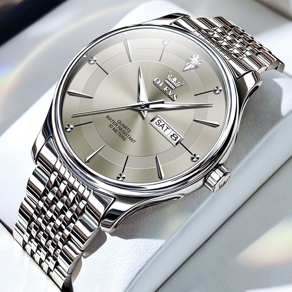 OLEVS 9908 Men’s Business Day-Date Watch – Classic Silver Series - Image 2