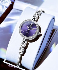 OLEVS 5670 Women’s Crystal Bangle Watch – Silver & Royal Blue