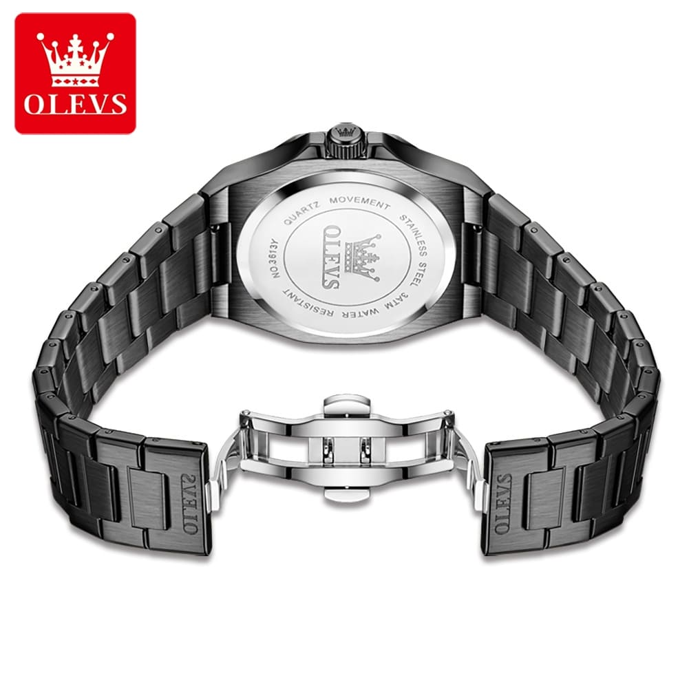 OLEVS 3613 Men’s Textured Dial Dress Watch – Rose Gold & Black - Image 2