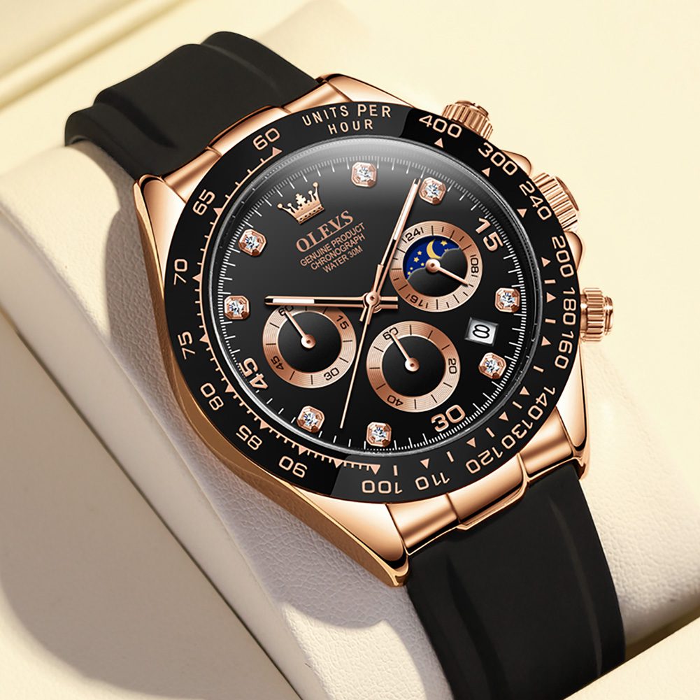 OLEVS 2875 Men’s Sport Chronograph – Silicone Rose Gold Edition