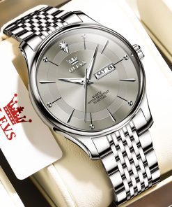 OLEVS 9908 Men’s Business Day-Date Watch – Classic Silver Series