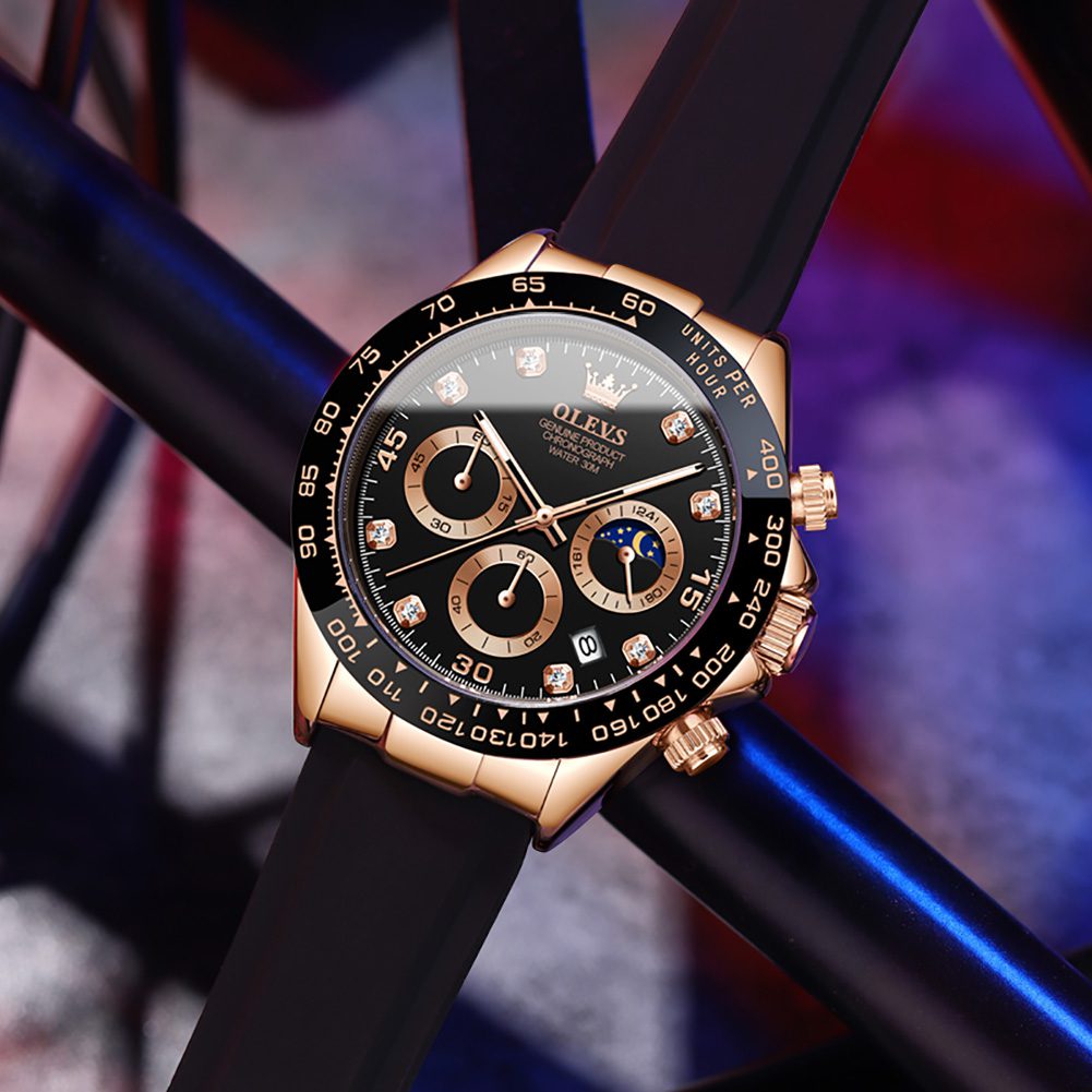 OLEVS 2875 Men’s Sport Chronograph – Silicone Rose Gold Edition - Image 4