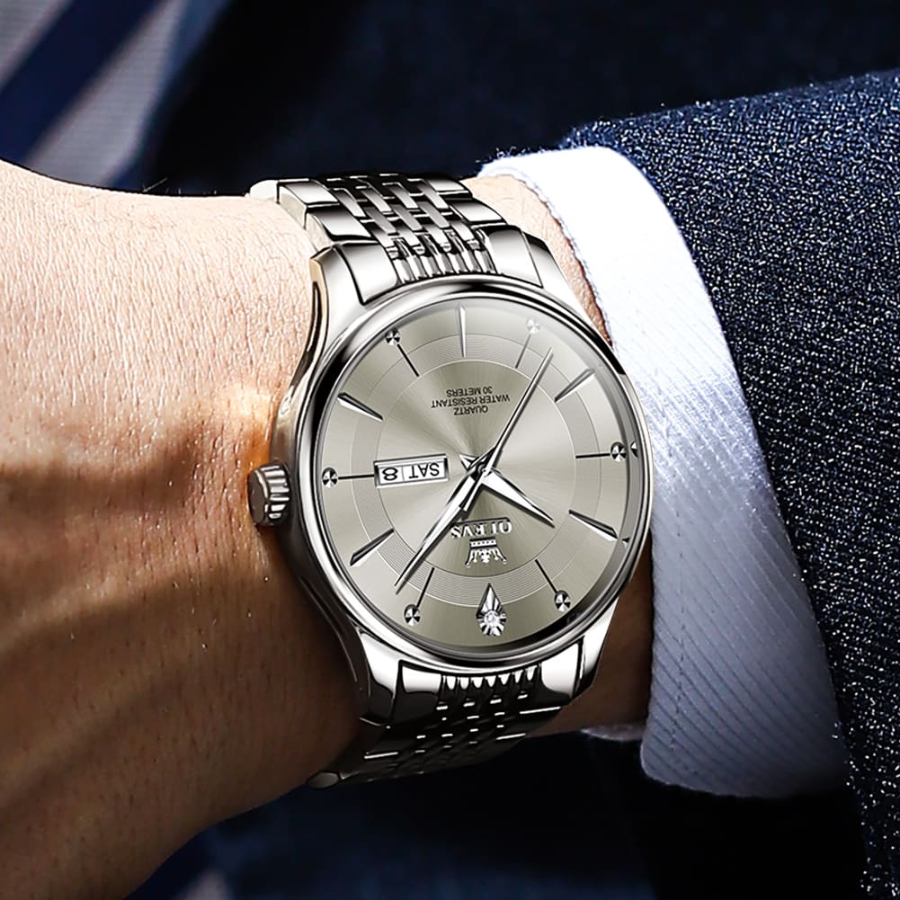 OLEVS 9908 Men’s Business Day-Date Watch – Classic Silver Series - Image 6
