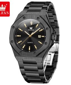 OLEVS 3613 Men’s Textured Dial Dress Watch – Rose Gold & Black