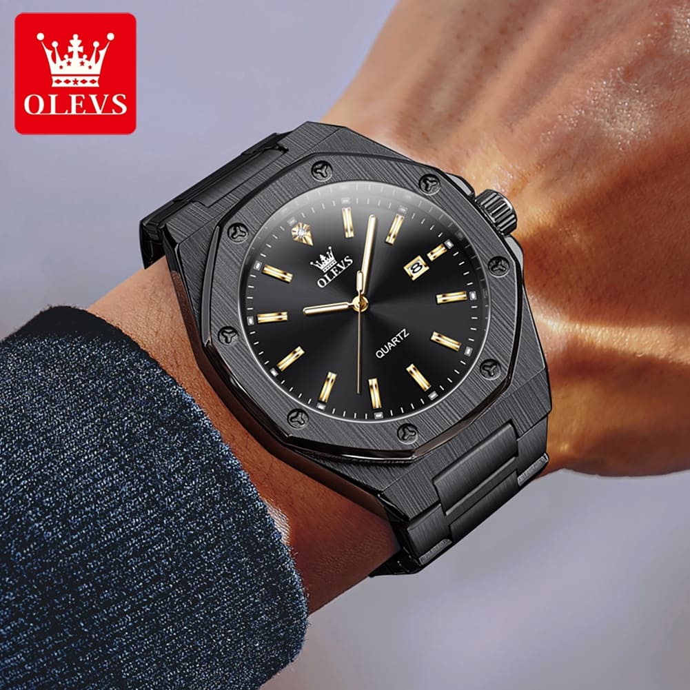 OLEVS 3613 Men’s Textured Dial Dress Watch – Rose Gold & Black - Image 5