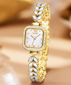 OLEVS 9987 Women’s Square Crystal "Wheat Leaf" Watch