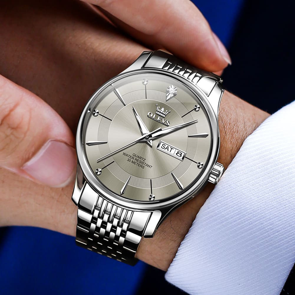 OLEVS 9908 Men’s Business Day-Date Watch – Classic Silver Series - Image 7
