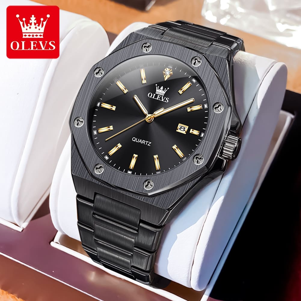 OLEVS 3613 Men’s Textured Dial Dress Watch – Rose Gold & Black - Image 6