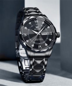 OLEVS 5609 Men’s Diamond Faceted Crystal Watch – Day & Date Series